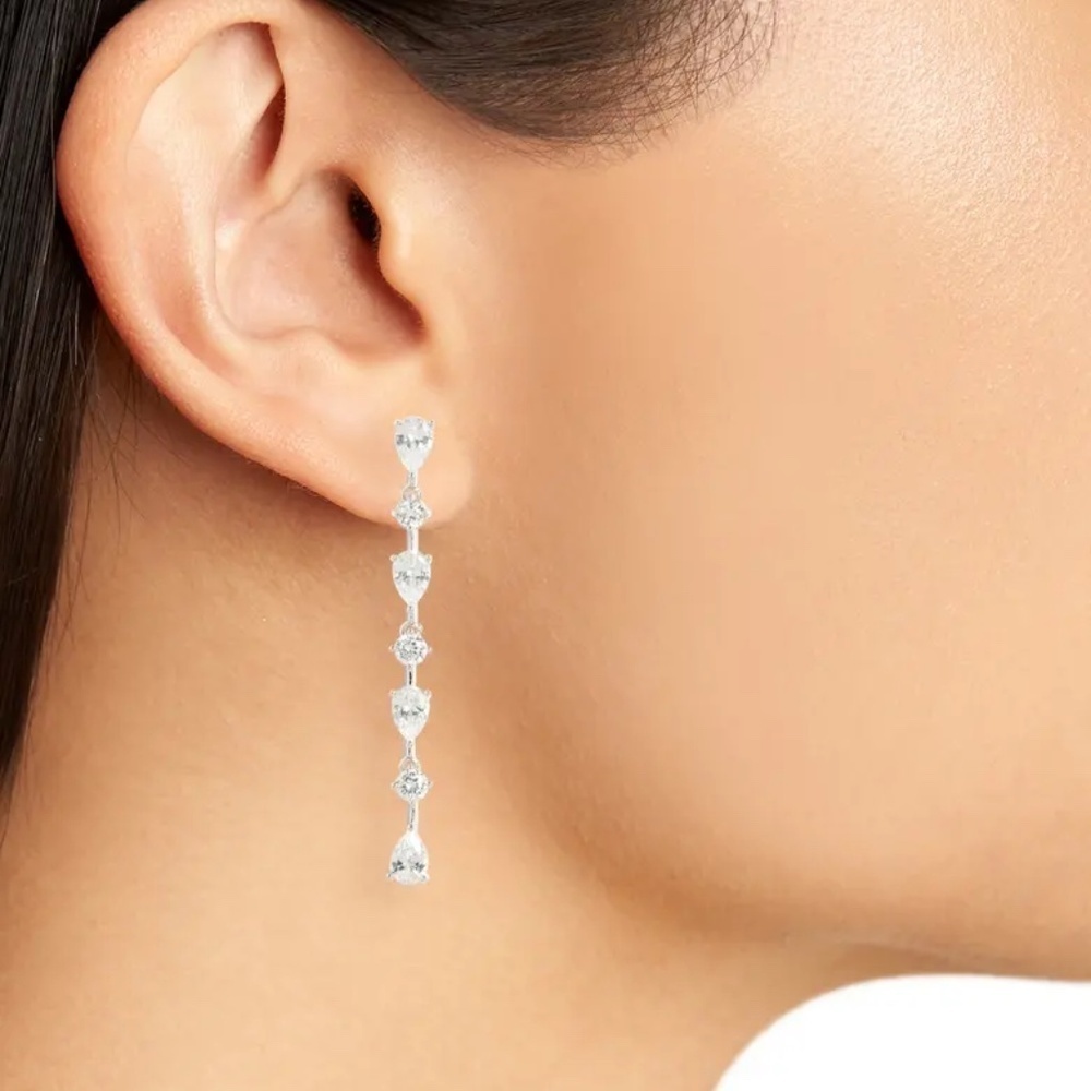 Nordstrom Solitaire Pear Shaped Cubic Zirconia Glam Linear Drop Earrings::NEW:: - Picture 2 of 6